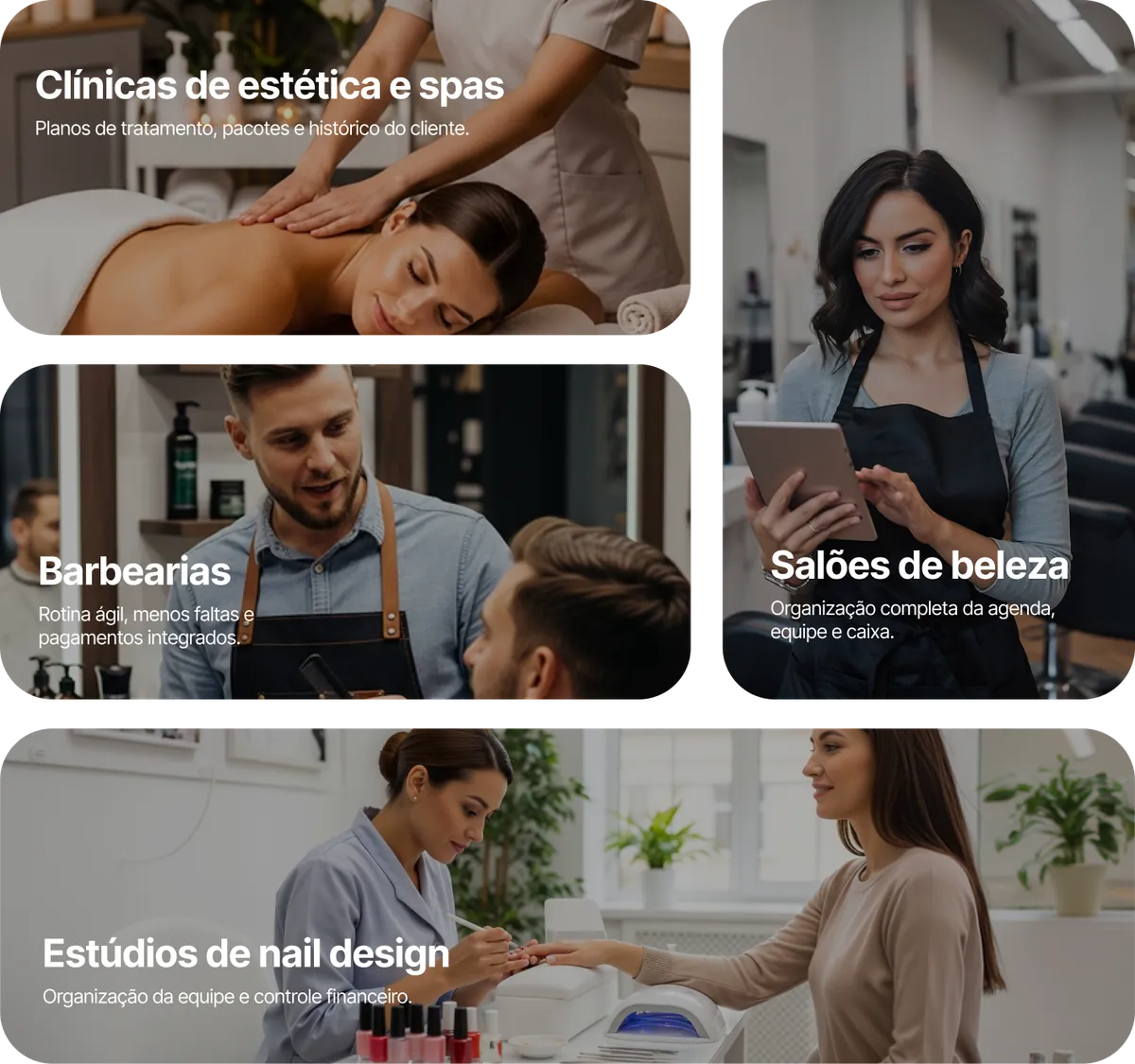Clínicas de estética, barbearias, salões de beleza e estúdios de nail design atendidos pela Avec